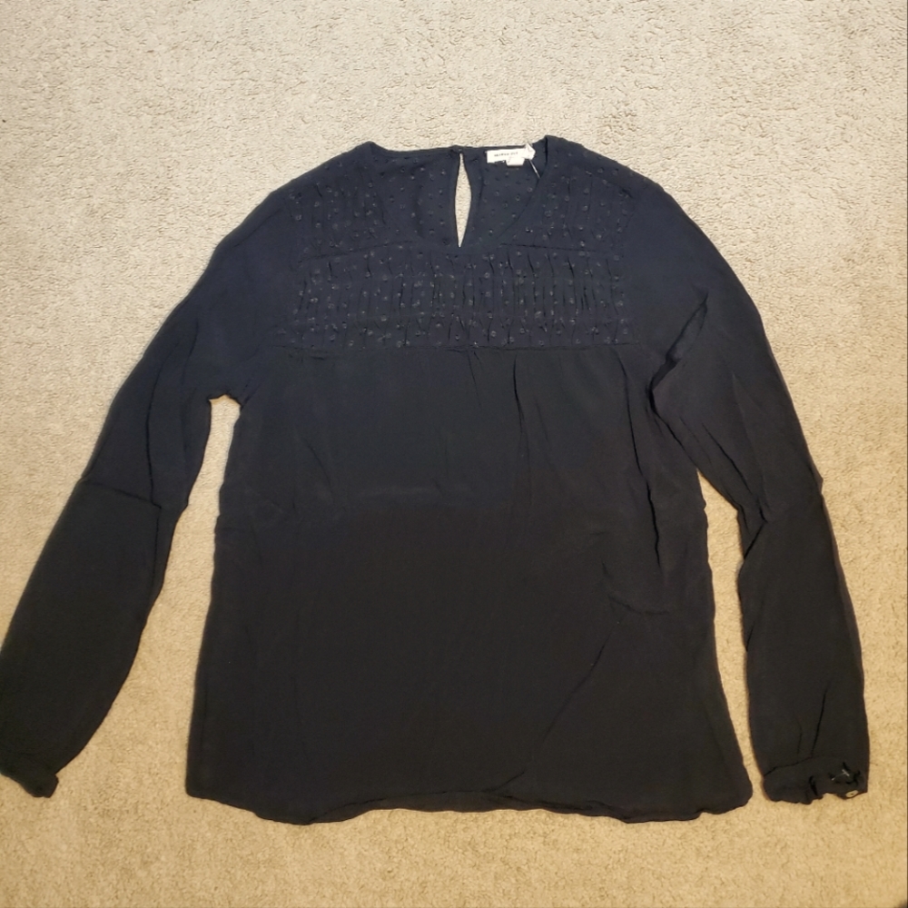 Anthropologie Meadow Rue Black Eyelet Lace Swiss Dot Top